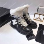 Chanel Round Toe Lace-Up Leather Boots Black / White