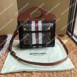 Burberry Mini Monogram Stripe E-Canvas Pocket Bag Bridle Brown