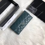 Chanel Classic Long Flap Wallet Lambskin Leather Green
