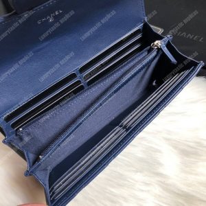 Chanel Classic Long Flap Wallet Silver Tone Navy Blue - Image 8
