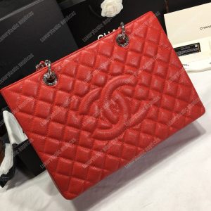 Chanel Large Shopping Tote Silver Tone Red - Image 3