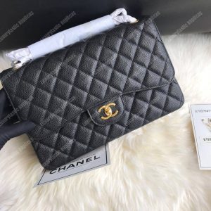 Chanel Classic Maxi Handbag Black Grained Calfskin Gold-Toned - Image 3
