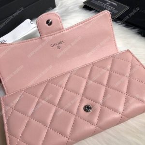 Chanel Classic Long Flap Wallet Silver Tone Pink - Image 6