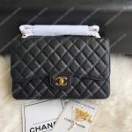Chanel Classic Maxi Handbag Black Grained Calfskin Gold-Toned