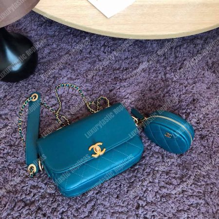 Chanel Flap Bag & Coin Purse Blue - Image 3