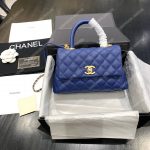 Chanel Flap Bag With Top Handle Caviar Leather Blue
