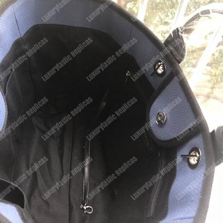 Chanel Deauville Fabric Tote Navy Blue/Black - Image 5