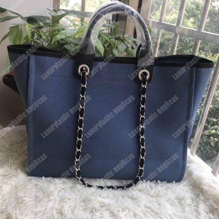 Chanel Deauville Fabric Tote Navy Blue/Black - Image 6