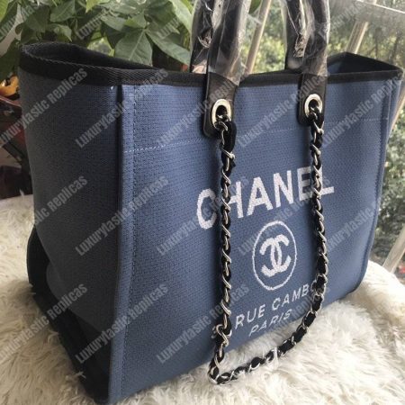 Chanel Deauville Fabric Tote Navy Blue/Black - Image 7