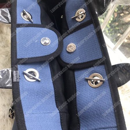 Chanel Deauville Fabric Tote Navy Blue/Black - Image 8