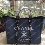 Chanel Deauville Fabric Tote Navy Blue/Black
