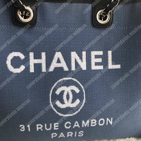 Chanel Deauville Fabric Tote Navy Blue/Black - Image 3