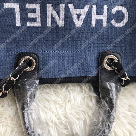 Chanel Deauville Fabric Tote Navy Blue/Black - Image 4