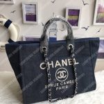 Chanel Deauville Fabric Tote Navy Blue/Gold