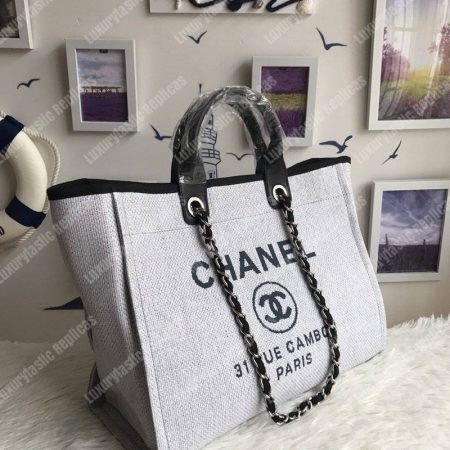 Chanel Deauville Fabric Tote Gray/Black - Image 4