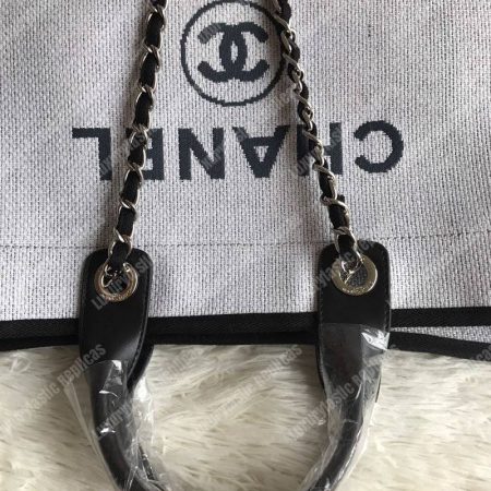 Chanel Deauville Fabric Tote Gray/Black - Image 5
