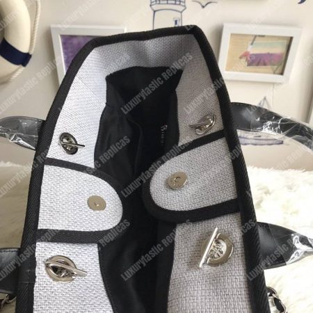 Chanel Deauville Fabric Tote Gray/Black - Image 7