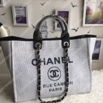 Chanel Deauville Fabric Tote Gray/Black