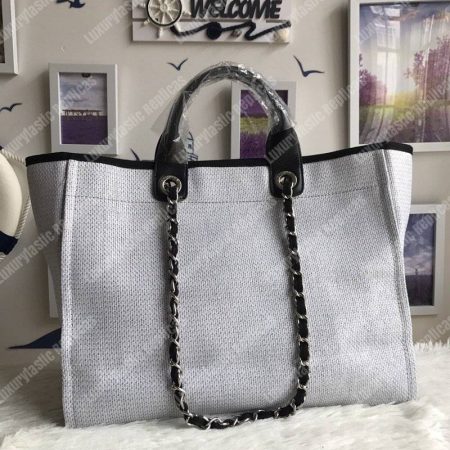 Chanel Deauville Fabric Tote Gray/Black - Image 8