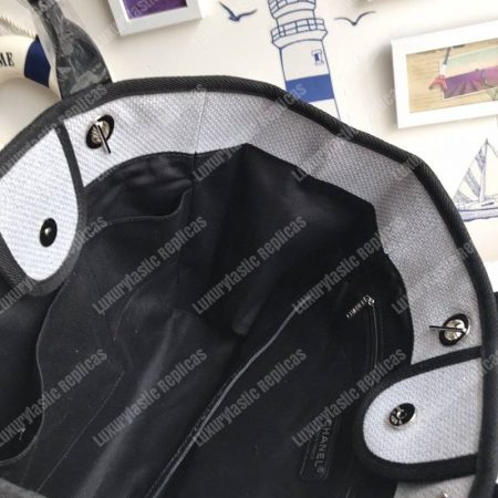 Chanel Deauville Fabric Tote Gray/Black - Image 3