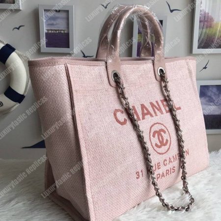 Chanel Deauville Fabric Tote Pink/Fuchsia - Image 3