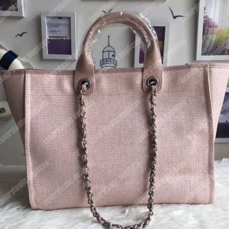Chanel Deauville Fabric Tote Pink/Fuchsia - Image 4