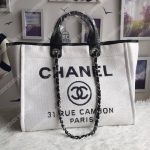 Chanel Deauville Fabric Tote White/Black