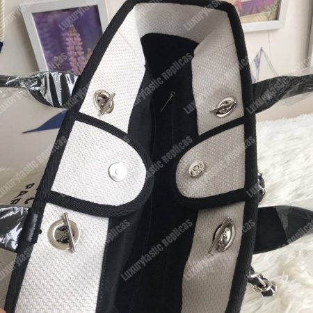 Chanel Deauville Fabric Tote White/Black - Image 4
