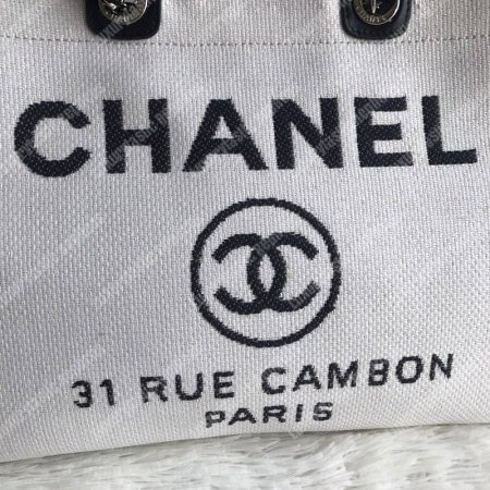 Chanel Deauville Fabric Tote White/Black - Image 7