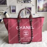 Chanel Deauville Fabric Tote Dark Fuchsia/White