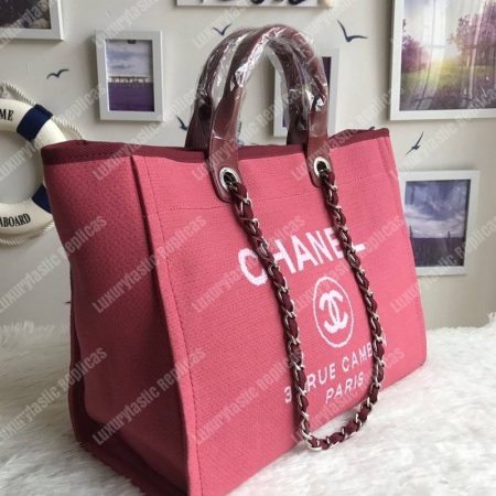 Chanel Deauville Fabric Tote Dark Fuchsia/White - Image 9