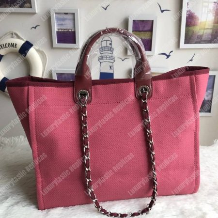 Chanel Deauville Fabric Tote Dark Fuchsia/White - Image 8