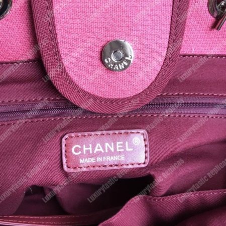 Chanel Deauville Fabric Tote Dark Fuchsia/White - Image 7