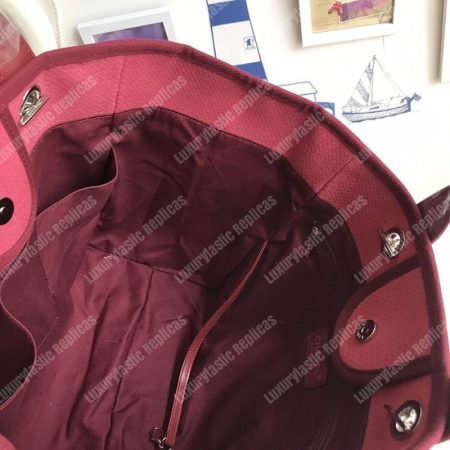Chanel Deauville Fabric Tote Dark Fuchsia/White - Image 4
