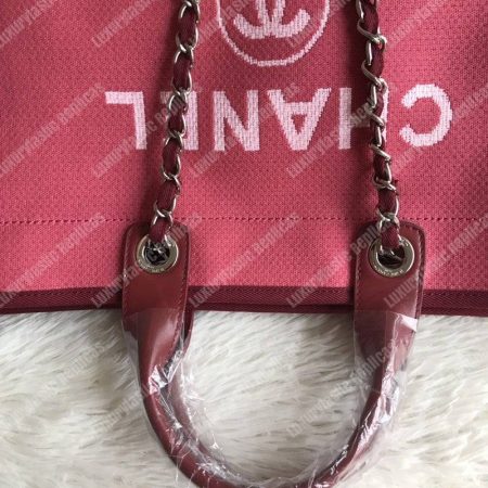 Chanel Deauville Fabric Tote Dark Fuchsia/White - Image 5