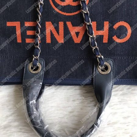 Chanel Deauville Fabric Tote Dark Blue/Orange - Image 5