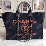 Chanel Deauville Fabric Tote Dark Blue/Orange