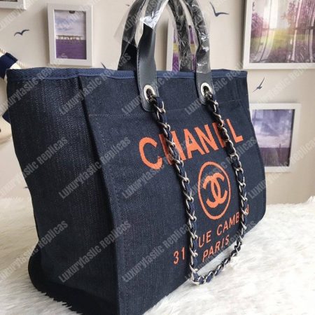 Chanel Deauville Fabric Tote Dark Blue/Orange - Image 7