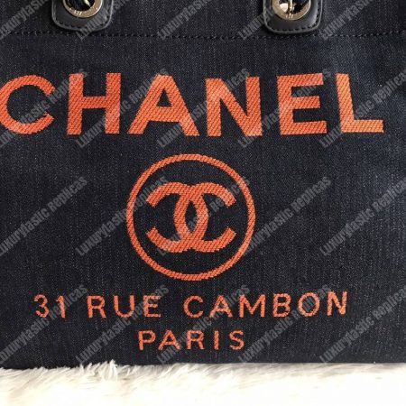 Chanel Deauville Fabric Tote Dark Blue/Orange - Image 8