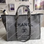 Chanel Deauville Fabric Tote Gray