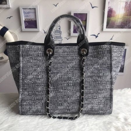 Chanel Deauville Fabric Tote Dark Gray - Image 4