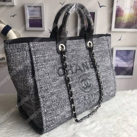 Chanel Deauville Fabric Tote Dark Gray - Image 5