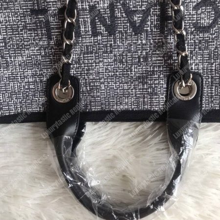 Chanel Deauville Fabric Tote Dark Gray - Image 7