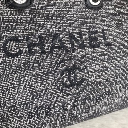 Chanel Deauville Fabric Tote Dark Gray - Image 8
