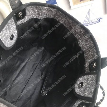 Chanel Deauville Fabric Tote Dark Gray - Image 3