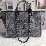 Chanel Deauville Fabric Tote Dark Gray
