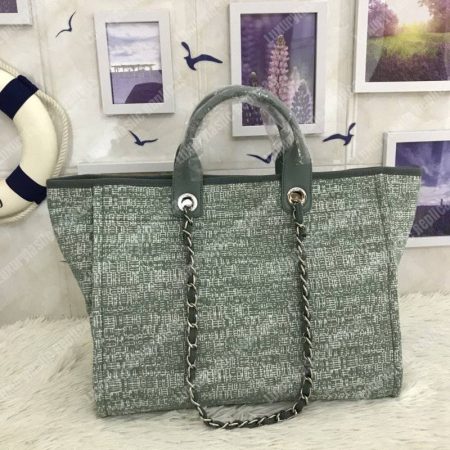Chanel Deauville Fabric Tote Sage Green - Image 3