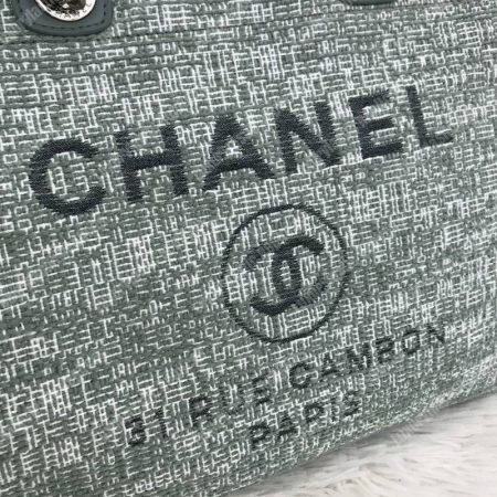 Chanel Deauville Fabric Tote Sage Green - Image 4