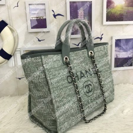 Chanel Deauville Fabric Tote Sage Green - Image 6