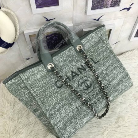 Chanel Deauville Fabric Tote Sage Green - Image 8